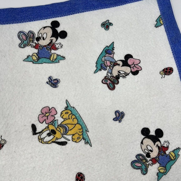Vintage Dundee Baby Blanket Disney Mickey Minnie Pluto Flowers With Trim 44”x36” - Picture 3 of 4